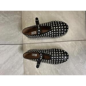 Alaia crystal embellished leather Mary Jane ballerina flats IT/EU 40/ Size 10